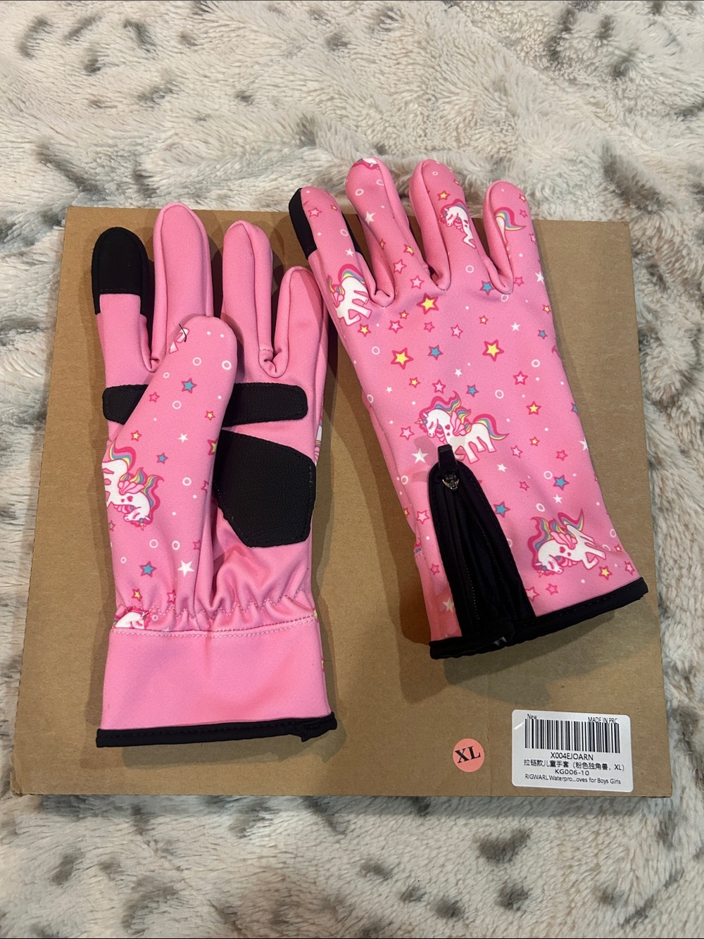Kids Pink Unicorn Winter Gloves